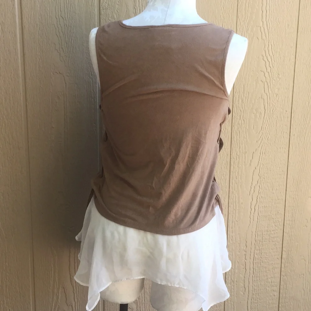 Janet Chung tan top size medium laces on sides sheer‎ bottom